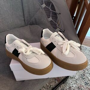 White and Black Sneakers with Gum Sole